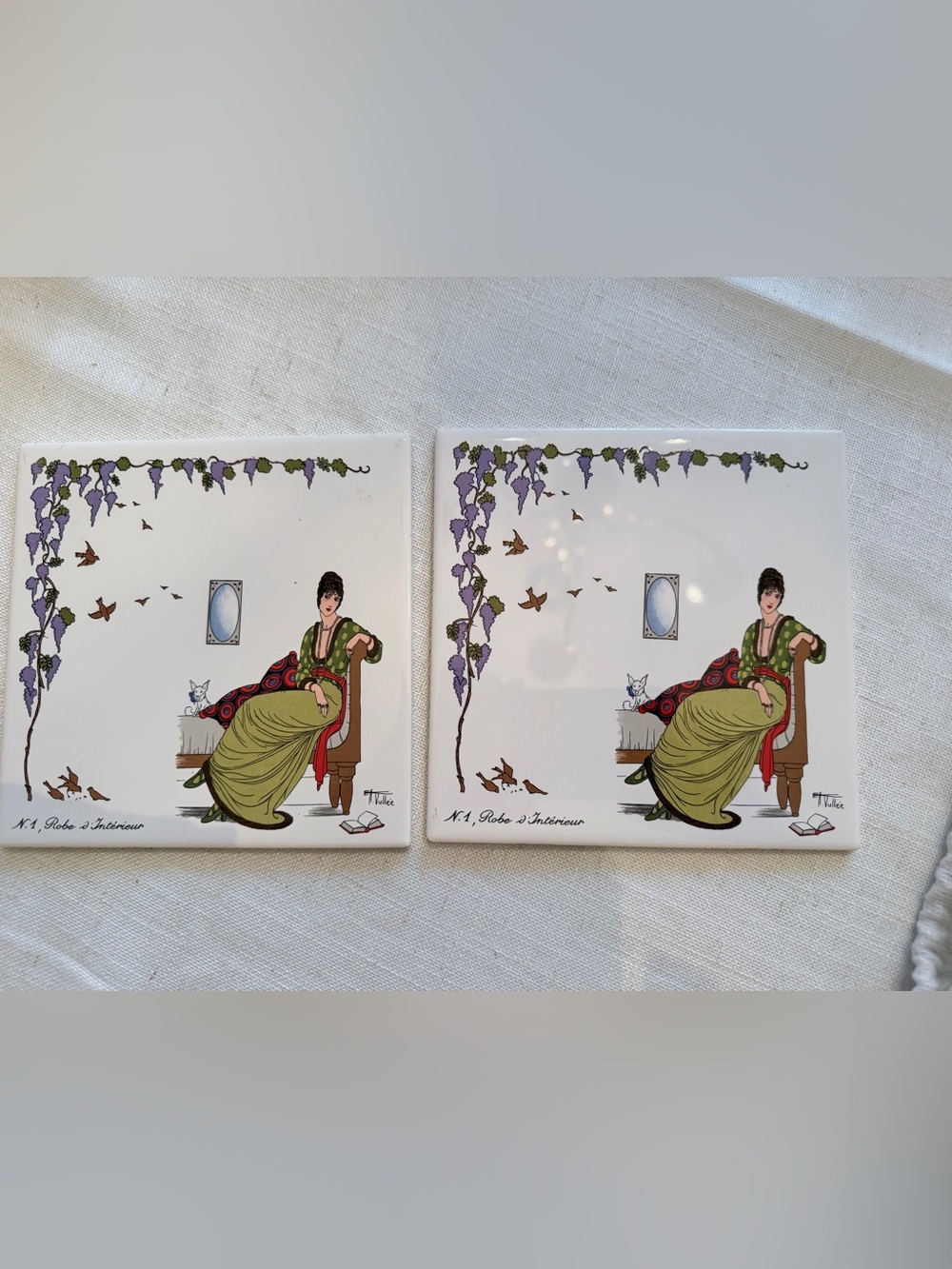 Set of 2 Villeroy & Boch 6x6 Tiles • Jean Vallee Design 1900 Robe d'Intérieur